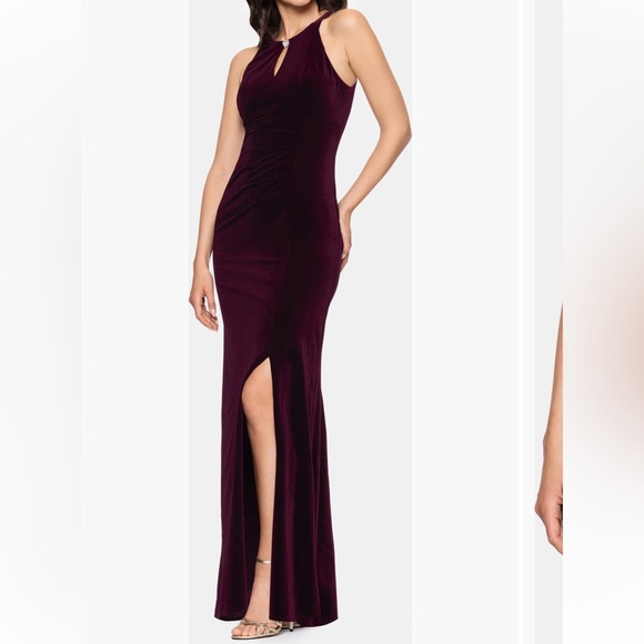 NEW Betsy & Adam Lucille Sleeveless Keyhole Velvet Maxi Dress Gown Burgundy
